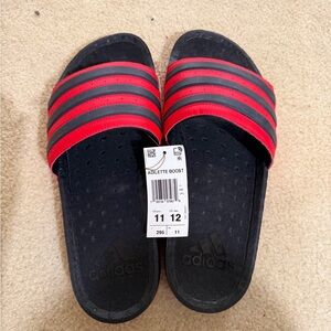 adidas Men Adilette Boost Slide Sandals in Black/Red